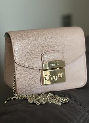 Сумка жіноча furla маленька пудрова шкіряна