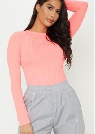 Prettylittlething. товар з англії. неоново-алий реглан в рубчик.