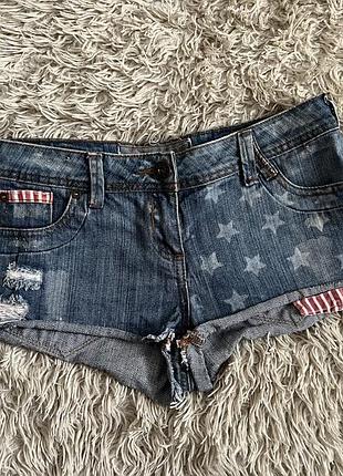 Жіночі джинсові короткі міні шорти yesyes jeans блакитні з зірочками та потертостями америка lana del rey coquette alt вінтаж вінтажні y2k vintage