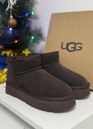 Уггі жіночі ugg ultra mini на платформі шоколадні