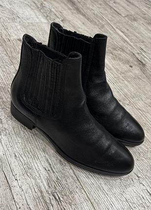 Шкіряні жіночі черевики челсі zara, демісезонні чорні ботильйони, розмір 37