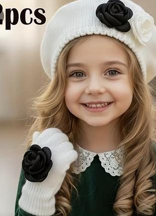 Чарівний берет+ рукавички для дівчинки 4