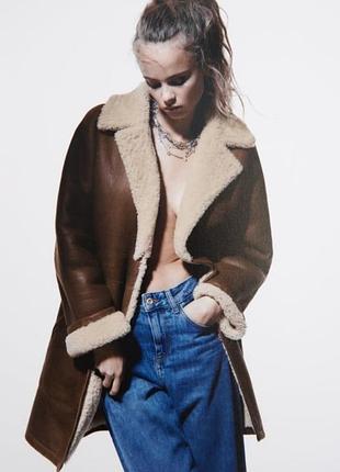 Дублянка жіноча zara двостороння з овчини коричнева м/л