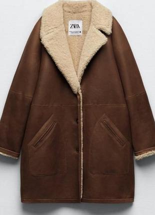 Дублянка жіноча zara двостороння з овчини коричнева м/л
