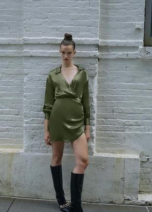 Zara атласна сукня-сорочка на запах