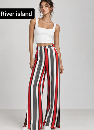 Брюки жіночі у смужку з високою посадкою кльош від бренду river island s