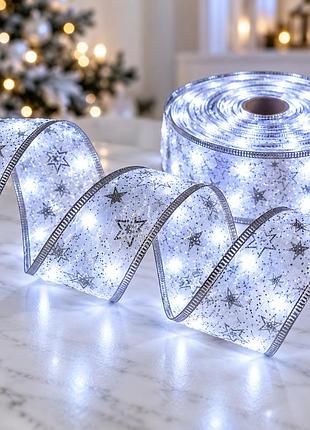 Світлодіодна ялинкова гірлянда у вигляді стрічки 50 led 5 метрів холодний білий / новорічний декор / christmas decoration