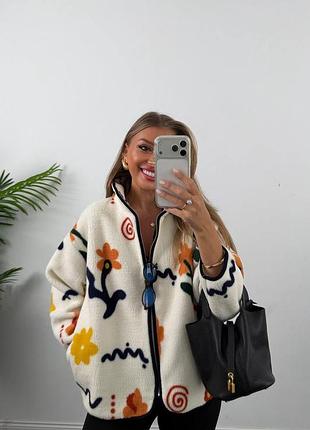 70% хлопок турецкий оверсайз тепла флисовая кофта с высоким воротом на молнии в принт цветочный