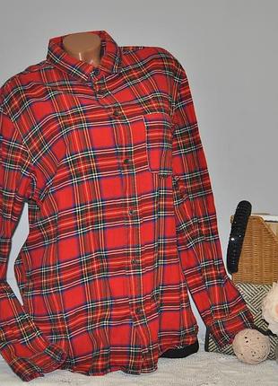 L h&amp;m фирменная стильная теплая фланелевая рубашка в клетку красная оригинал