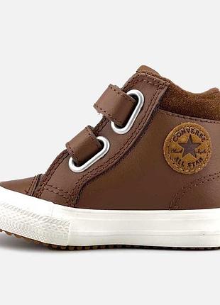 Демісезонні дитячі черевики хлопчику converse коричневі шкіряні хайтопи на липучках 20 розмір