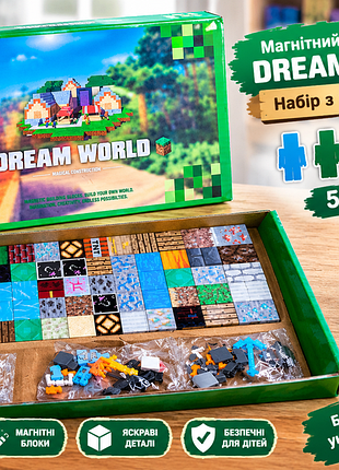 Магнітний конструктор серії minecraft ''цегляний будинок із річкою'' на 100 деталей +5 фігурок