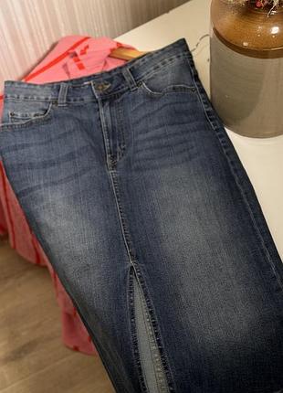 Міді спідниця жіноча denim джинсова синя з розрізом розмір м