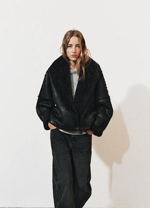 Жіноча дублянка з штучного хутра тепла куртка авіатор zara