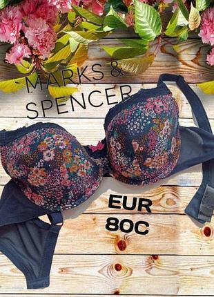 🌹🌹marks&spencer eur 80c бюстгальтер поролон кісточка т. синій в принт🌹🌹