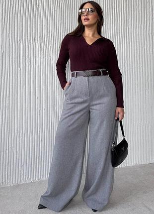 Женские брюки plus size серого цвета 50–68 гг