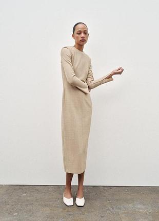 Минималистичное бежевое платье zara миди с эффектом льна» (текстура напоминает лен) h&amp;m studio h&amp;m edition sandro