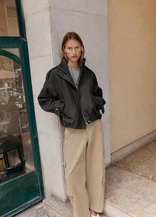 Жіноча куртка бомбер пальто з високим комірцем zara