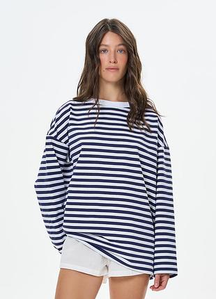Лонгслив женский в полоску в цвете белый-синий, 3xl