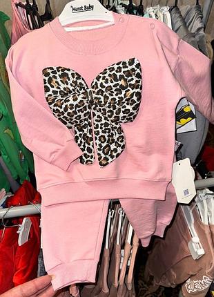 Повсякденний костюм для дівчинки hurst baby рожевий з леопардовим бантом