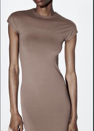 Платье миди zara цвета таки(кофе с молоком)размер м