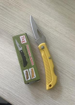 Маленький компактний розкладний ножик з пластиліну жовтою колодкою 8см карманний ніж