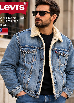 Мужская джинсовая куртка levi’s sherpa с мехом - теплая классика сша, m/48