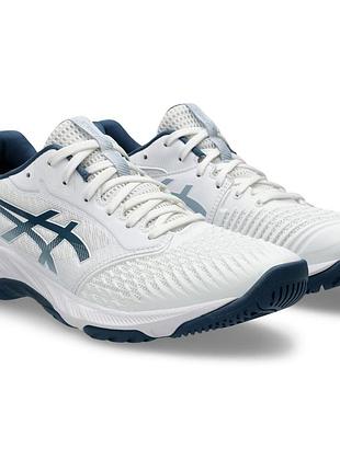 Белые волейбольные кроссовки asics Googleburner ballistic ff 3 с синими и голубыми акцентами