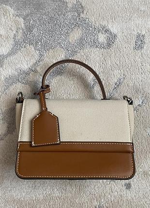 Сумка жіноча zara бежева, коричнева, текстиль, штучна шкіра