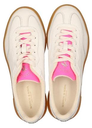 Кеды scotch &amp; soda nixie 1b белого цвета с ярко-розовым (фуксия) язычком и полупрозрачной резиновой подошвой