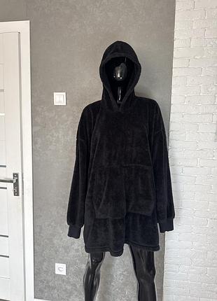 Плюшеве домашнє худі волохата кофта з капюшоном меховушка marks&spencer, xl