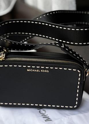 Шкіряна сумочка michael michael kors jet set contrast stitch crossbody, чорна