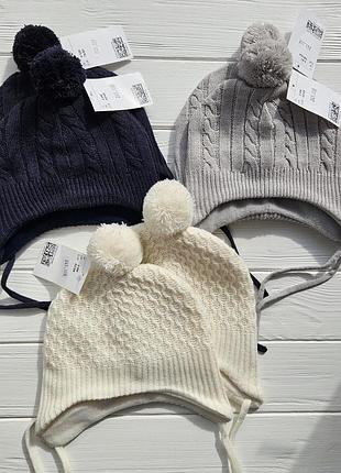 Шапки ушанки евро-зима. молочного, синего и серого цвета. h&amp;m. 62-68, 74-80, 86-92, 98-104 см
