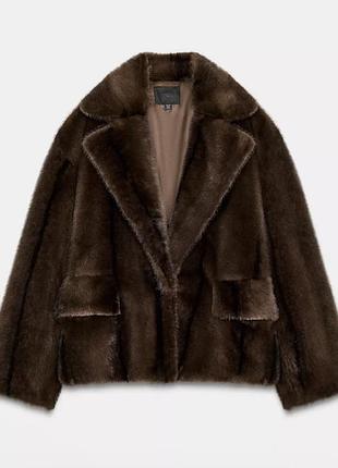 Шуба жіноча zara коротка коричнева