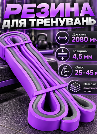 Резинка для подтягиваний apex 435, сопротивление 25–45 кг, латексная, для тренировок, фитнеса и кросфита, фиолетовая