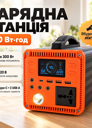 Зарядная станция 110wh 300w чистая синусоида type-c с фонарем