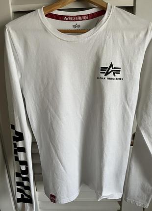 Білий лонгслів alpha industries basic logo оригінал розмір s (арт. 14240)