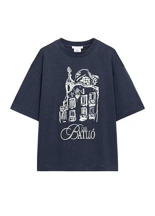 Футболка жіноча zara синя з принтом «casa batlló», розмір m