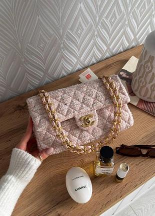 Chanel classic 2.55 medium double flap pink tweed/gold