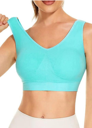 Бесшовный спортивный бюстгальтер-топ бирюзового цвета blu apparel размер l