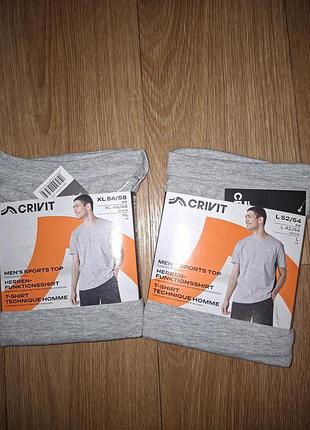 Чоловіча котонова спортивна футболка м 48-50, л l 52-54 хл xl 56-58 crivit для спорту бігу залу тренувань сіра бавовна