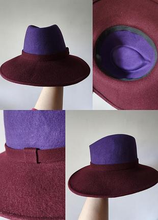 Эксклюзивная фетровая шляпа федора (color-block), р. 56.5