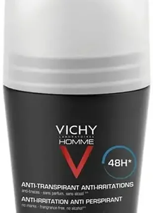 Кульковий дезодорант для чоловіків vichy homme roll on for sensitive skin 50 мл (3337871320379)