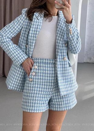Шорти zara гусяча лапка блакитно-білі s