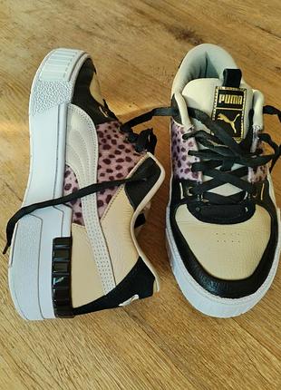 Кросівки жіночі puma бежеві з чорним, розмір 40, довжина устілки 25.5 см, шкіра, текстиль