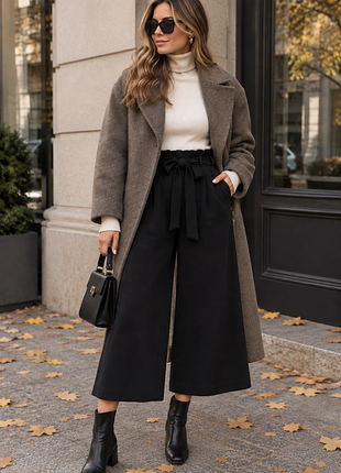 Штани-кюлоти з високою посадкою укорочені брюки з кишенями від zara basic розмір s, m