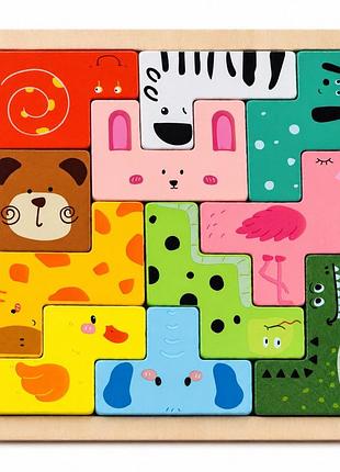 Деревянная логическая игра animal tetris c9405 с заданиями, 11 фигурок животных
