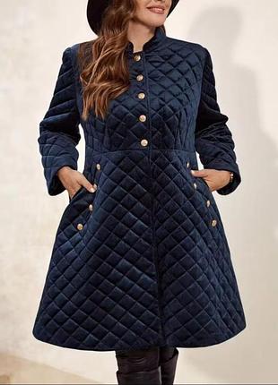 Элегантное бархатное синее пальто на пуговицах, shein, 2xl