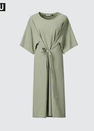 Бавовняна сукня футболка з поясом uniqlo xl нюанс