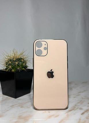 Скляний глянсовий чохол для iphone 12 mini із закритим низом пудровий ( no19)