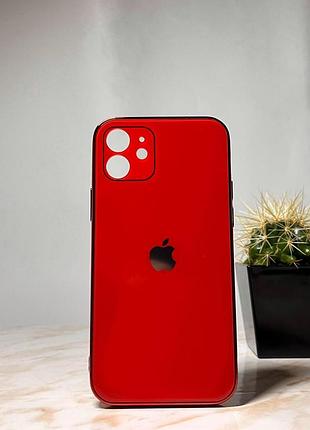 Скляний глянсовий чохол для iphone 12 mini із закритим низом червоний ( no33)